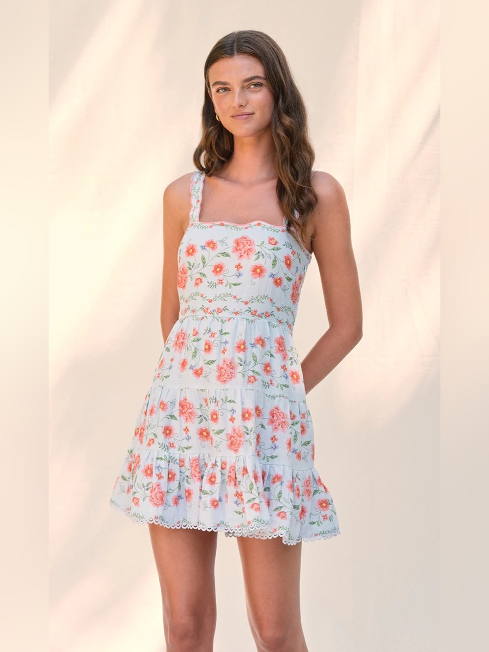 Saylor Tanya Dress Mini Blue Floral Red Linen Blend XL